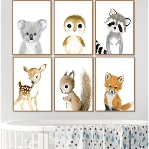 Rabbit Squirrel Raccoon Koala Deer Penguin Fox Wall Art Canvas Painting Nordic Posters And Prints Wall Pictures Kids Room Decor