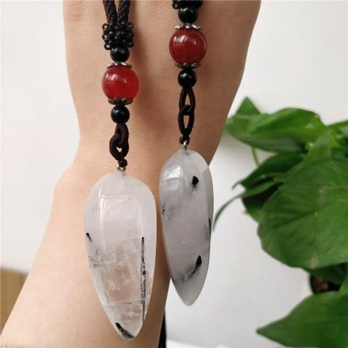 Natural Reiki Black Rutilated Quartz Necklace Black Hair Quartz Pendants Tourmaline Mineral Crystal Sweater Chain