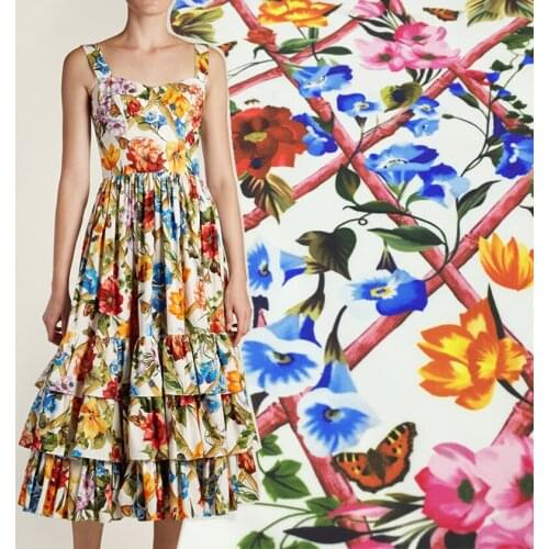 New high-grade printed fabric big band with the same paragraph high-end hand-painted rose jacquard polyester printed clothing