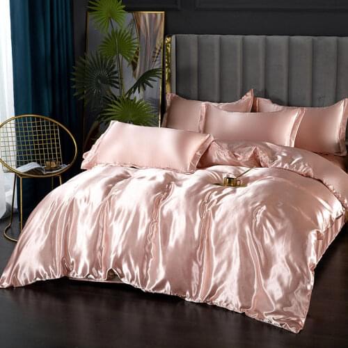 J New Arrivals Faux Silk Bedding Sets Duvet Cover Set Solid Color Bed Sheet Set Single Double Queen King Size Silky Quilt Cover