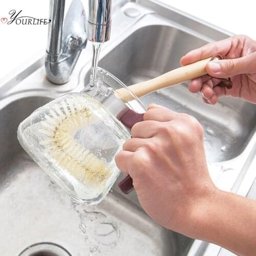 OYOURLIFE Bendable Wooden Long Handle Cup Brush Glass Cup Milk Bottle Teapot Cleaner Scrubber Home Kitchen Cleaning Products