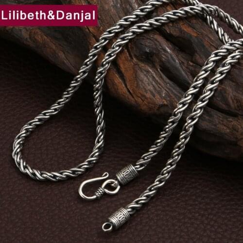 4mm Thick Necklace 100% 925 Sterling Silver Jewelry Men Women Woven Rope Chain Necklace Pendant 2019 correntinha masculina N22