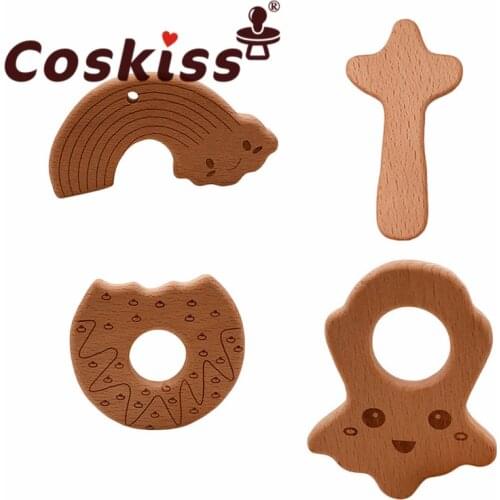 Coskiss 1pcs Beech Wooden Toys DIY Crafts Baby Teether For Making Rattles Educational Toy Wooden Teether For New Born Teether