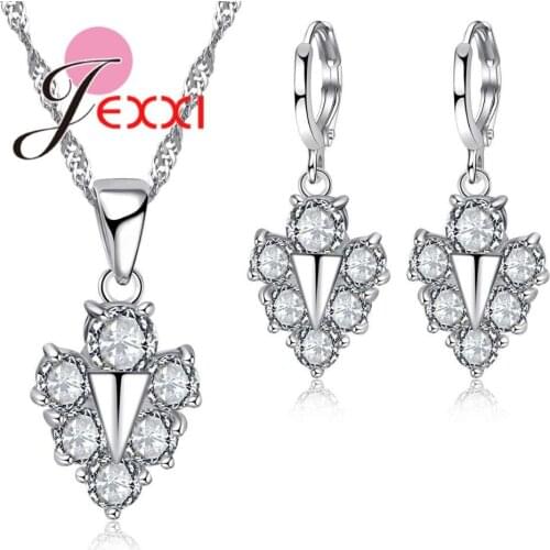 Luxury Cubic Zirconia Arrow Design 925 Sterling Silver Jewelry Sets for Women Wedding Necklace Pendant Hoop Earrings