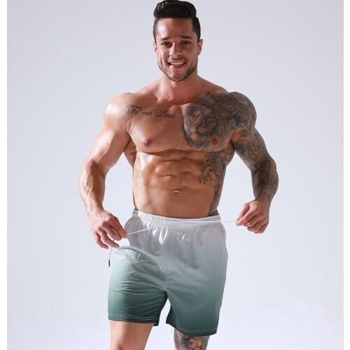 New Mens Board Beach Shorts with Pocket Gradual Change Drawstring Elastic Belt Volley Shorts with Mesh Pantalones Cortos Hombre