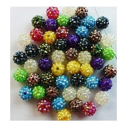Mixed Random 15 Color 10MM Resin Rhinestone Beads,Ball Chunky Beads for Necklace DIY Basketball Wives c442