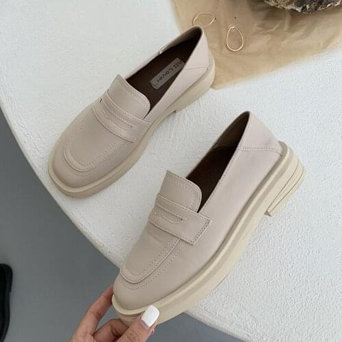 Creepers Preppy small leather shoes woman flats square toe solid oxfords thick heels loafers ladies slip on shallow derby shoes