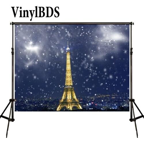 VinylBDS Eiffel Tower Backdrop Golden Light Photo Winter Snow Photography Customize Seamless Photo For Studio Custom