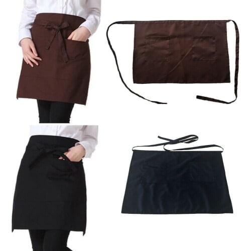 Waterproof Half-Length Short Waist Apron with Pockets Cooking Bar Hotel Waiter Home Kitchen Apron