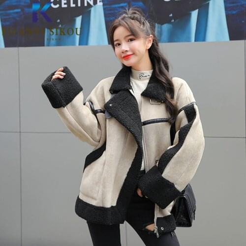 Suede Jacket Women Winter Coat High quality Lambs Wool Warm Faux Leather Jacket Female Fashion Zipper Loose Motorcycle Coats