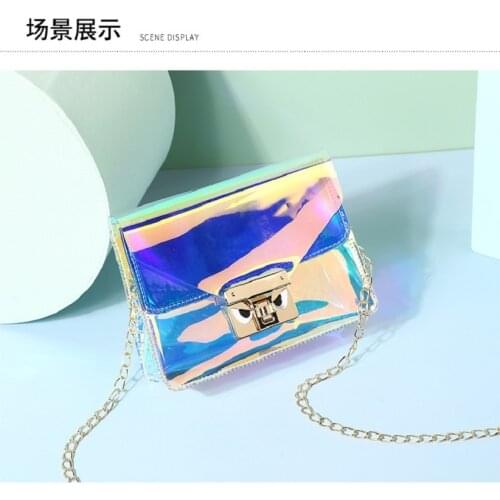 Women Jelly Bag Mini Chain Bag Laser Transparent Clear Tote Shoulder Crossbody Handbag Tote Handbag Clutch Purse Fashion