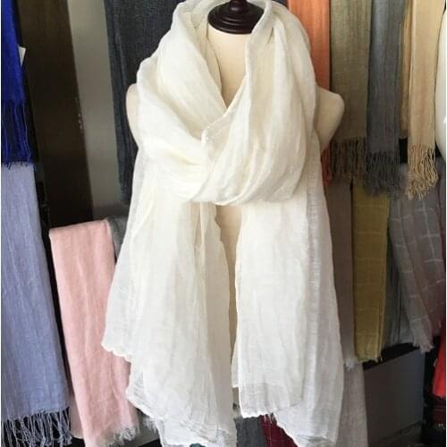 Fashion Enlarge Size Soft Solid Women 100% Linen Scarf Summer Travel Sunscreen Long Shawl Elegant Hijab Women Scarves 85x230cm