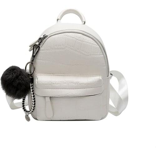 WomenS Mini PU Backpack Casual Shoulder Bag With Hair Balls Pendant Casual Fashion Ladies Small Backpack