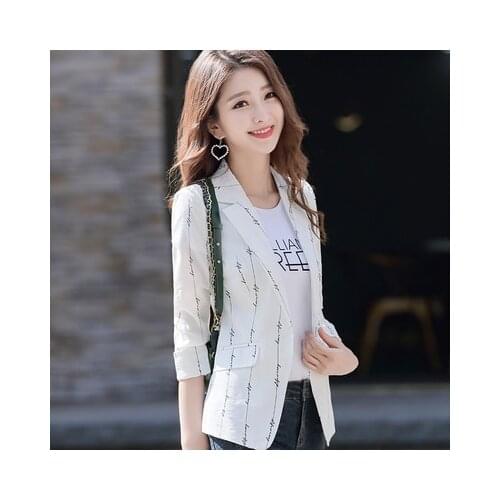 Spring Autumn Striped Printed Women Small Suit Slim Notched Office Lady One Button Black White Blazer Plus Size 3xl Jacket Suit