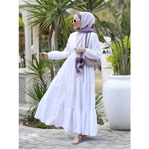 Women Loose Dress New Season Layered Gathered Hijab Islamic Muslim Clothing Fashion Spring Summer Ramadan Eid Mubarak Turkey