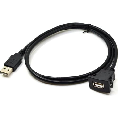 1M Square Single Port USB 2.0 A Male to A Female Flush Panel Mount Cable for Car Motorcycle Dashboard 3FT
