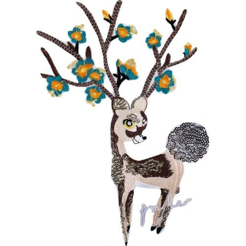 10pieces Fashion Brand Sequin Sika Deer Patches Embroidery Applique Iron on Clothes Badge Crafts Sewing Accessories