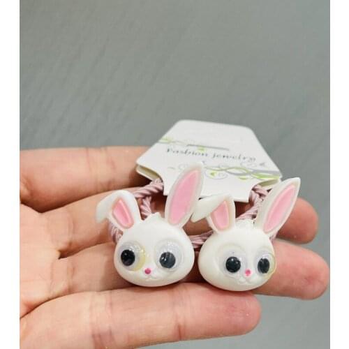 2Pcs/Set Girls Animal Rabbit Dog Cat Rubber Elastic Hair Bands Children Ponytail Holder Scrunchie Headband Kids Hair Accessories