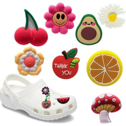4-16pcs Fruit Vegetables Flower PVC Shoe Charms Avocado Pineapple Strawberry Pumpkin Shoe Accessories Sunflower Shoe Decoration