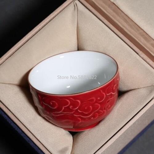 90ML Ceramic Relief Cloud Master Cup Chinese Kung Fu Teacups Porcelain Hand Made Pigmented Tea Bowl Chinaware