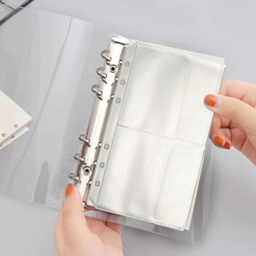 10pcs A6 Pouch Standard 6 Holes Transparent Card Bills Bag Pockets & PVC Notebook Sheet Shell Soft Binder Folder Office Supplies