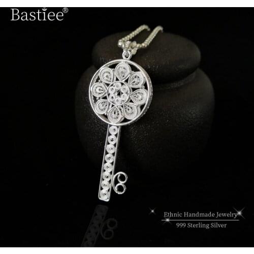 Bastiee Retro 999 Sterling Silver Key Pendant For Women Chakra Men Pendants Unisex Luxury Jewelry Handmade Ethnic Jewellery OEM