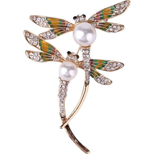 New Classic Painted Dragonfly Shell Pearl Insect Brooch Clothing Accessories Pin Brooches Women Girls Jewelry Gifts 65X50X20mm