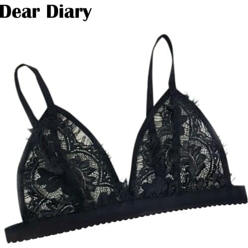 Women Hollow Translucent Underwear Sheer Lace Strap Lingerie Bra Top Bustier Black Sexy Lace Soft Wireless Bras Underwear