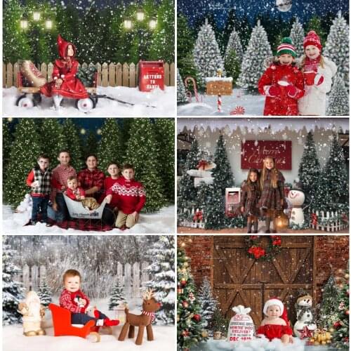 Christmas Tree Backdrop Forest Children Photography Kids Photocall Snowy Scene Banner Snowflake Props Baby Winter Background