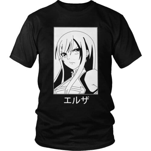 Anime Fairy Tail Erza Scarlet Tshirts Men Pre-shrunk Cotton Japanese Supernatural Manga Tee Shirt Short Sleeved Casual T-shirt