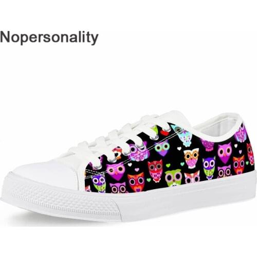 Nopersonality Owl Print Low-top Canvas Shoes Women Unique Female Casual Lady Shoes Lace up Walking Flat Student Sneakers