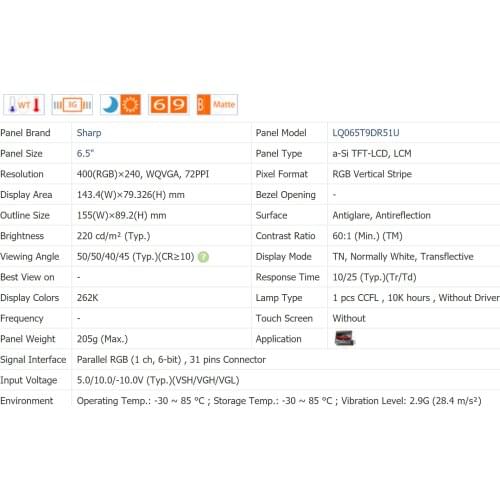 LQ065T9DR51U 6.5 INCH GPS LCD Panel,new&A+ Grade in stock, tested before shipment