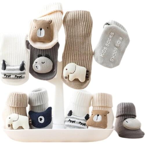 Baby Infant Girls Boys Cute 3D Cartoon Doll Mid-calf Cotton Sock Knitted Breathable Non-slip Elastic Floor Sock 0-3 Years