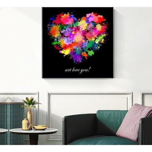 Wall Art Picture Canvas Print Love Painting Abstract Colorful Heart Flowers Posters For Living Room Home No Frame