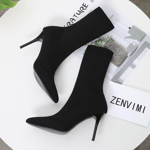 Europe and the United States in Autumn and Winter Socks zhen zhi xue Thin Heeled Boots Ms. High Heels jian tou xue Children