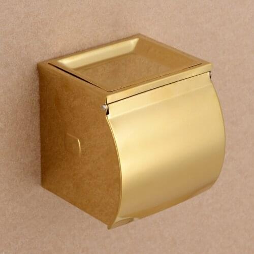 New Wall Mounted luxury Stainless steel gold Toilet Paper Holder box golden Tissue Bar Bathroom accessories--MDP467