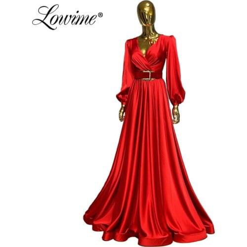 Formal Dress Muslim Evening Gown Red Turkish Dubai Elegant A Line Long Prom Dresses 2020 Arabic Cheap Party Dress Robe De Soiree