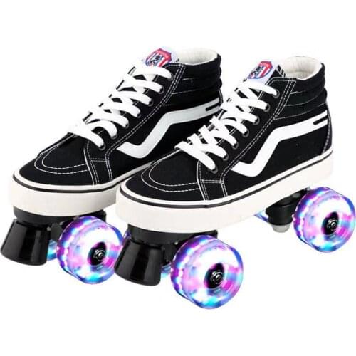 Professional Adult Quad Skates Double Row Roller Skates Unisex Canvas Shoes For Lovers Two Line Flashing Wheels Patines