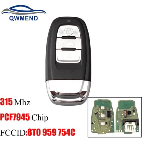 BHKEY 315Mhz Remote Car key For AUDI Q5 A4L A5 A6 A7 A8 RS S5 S4 2009-2012 Transponder Chip PCF7945 For AUDI 8T0 959 754C keys