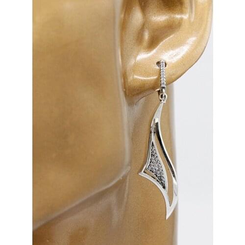 Real 925 Sterling Silver Drop Earrings with Clear CZ Geometric Shape Ethnic Long Tassel Dangle Earrings for Women Jewelry