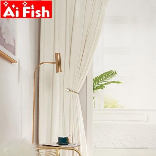 Light Luxury Nordic Cream White Velvet Solid Bedroom Curtains White Bubble Folds Stripes Opaque Thick Tulle Window Drapes #4