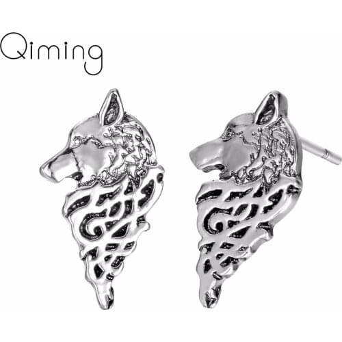Handmade Teen Wolf Women Earrings Punk Style Viking Vintage Jewelry Accessories Cool Girls Men Animal Stud Earrings Gift