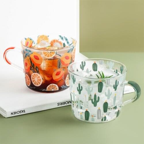 Glass Cup Large Tea Water Glasses Mug Crystal Mlik Drinkware Coffe Beaker Breakfast Office Household Couple 500ml Creative Scale