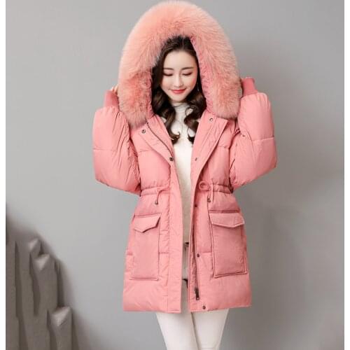 Thicked Warm Snow Outwear Winter Women Large Real Fur Collar Hooded Black Down Parka 90% White Duck Down Coat