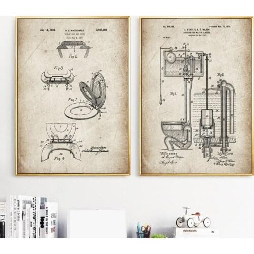 Funny Toilet Paper Lid Patent Drawing Wall Art Canvas Painting Nordic Posters And Prints Wall Pictures For Bathroom Home Decor