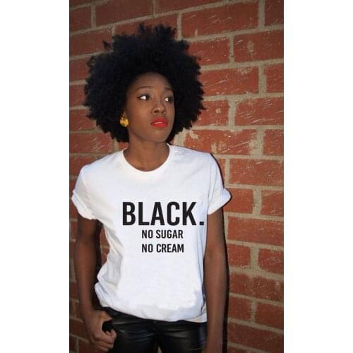Black No Sugar No Cream Printed Tees Casual Funny Shirt Short Sleeve Women Short Sleeve Graphic T-Shirt White Top Tee