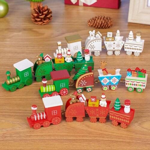 1 Set High Quality Xmas Train Ornament Cute Exquisite Wooden Mini Train Fine Workmanship Christmas Train Decorations for Gift