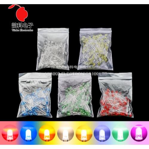 100pcs 3mm LED Diode F3 Assorted Kit White Green Red Blue Yellow Orange Pink Purple Warm White DIY Light Emitting Diode