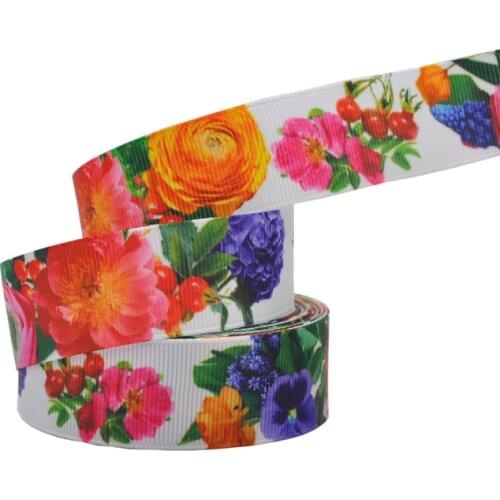 25 mm (5 yards/lot) New Arrival Quality Thicker Flowers printed grosgrain ribbons DIY hairbow ribbon Decorative Ribbons