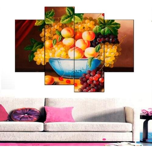 4 Pcs Modern Still Life Peach grapes Canvas Prints Posters wall art Canvas painting Wall Pictures For living room Kitchen decor